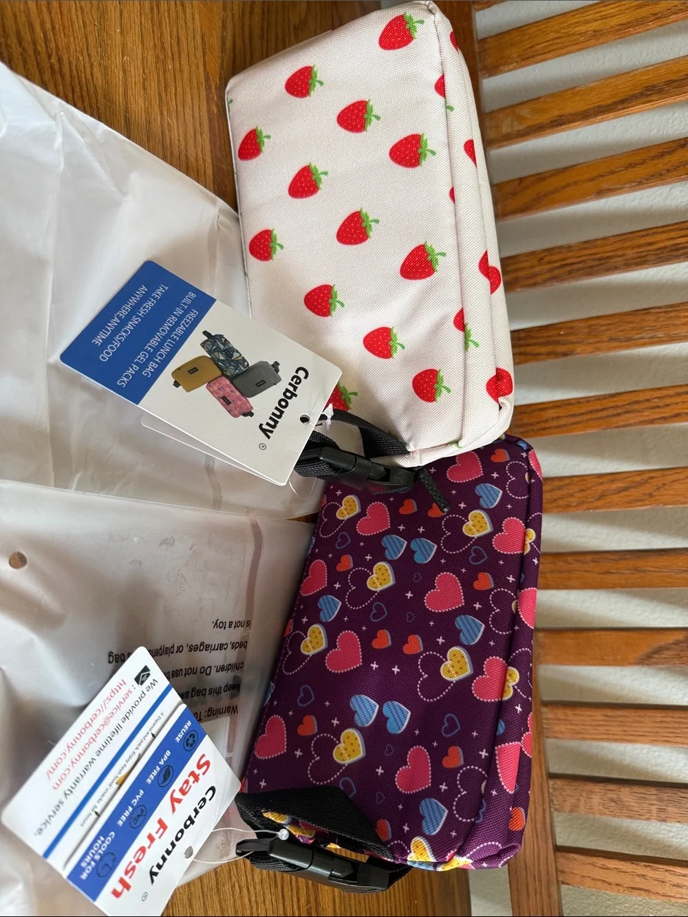 Heart & Strawberry Travel Organizer Pouches - Purple & White